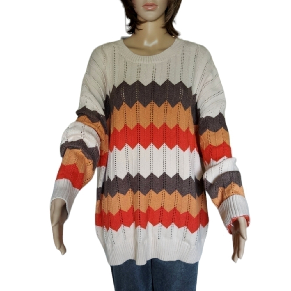 Ces Femme Oversized Crew Neck Chevron Sweater